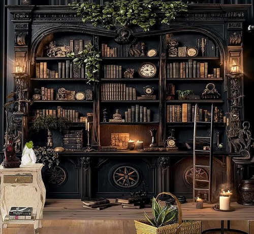 Vintage bookshelf tapestry - vintage,